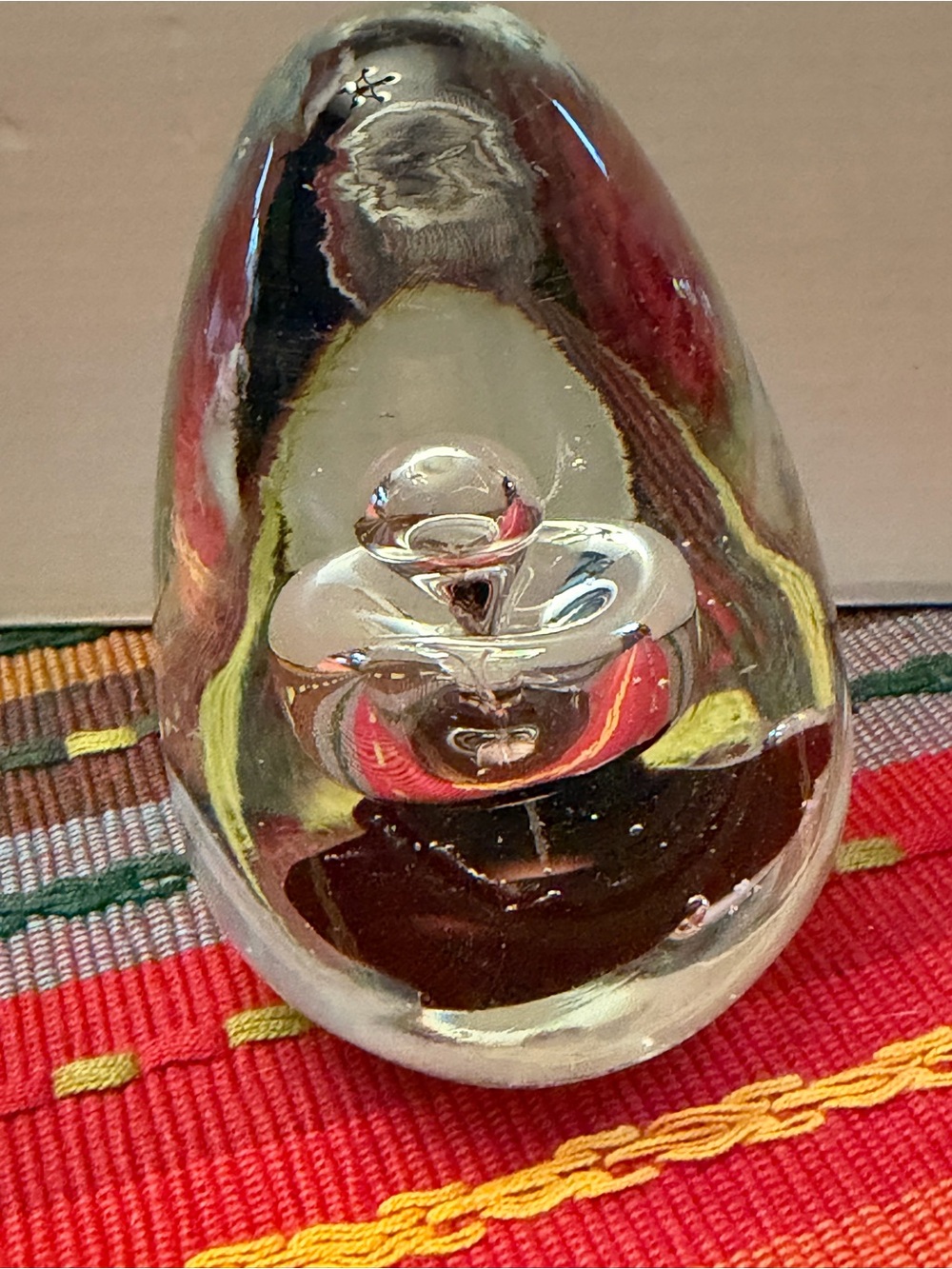 Pier one Clear Glass Paperweight Home Art - Transparent with Red Reflections